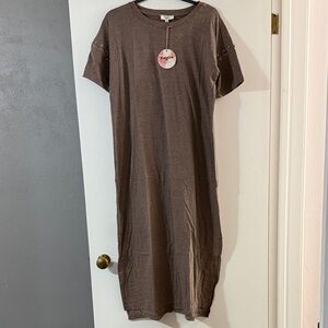 Hayden Brown Maxi T-Shirt Dress with Eyelet Sleeves